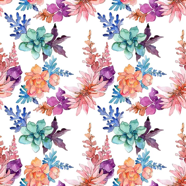 Florale botanische Blütenkomposition. Aquarell Hintergrundillustration Set. nahtloses Hintergrundmuster. — Stockfoto