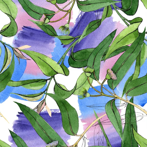 Eucaliptus florale botanische Blumen. Aquarell Hintergrundillustration Set. nahtloses Hintergrundmuster. — Stockfoto