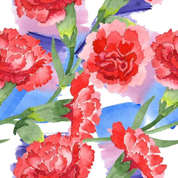 Czerwony Dianthus kwiatowy kwiatów botanicznych. Akwarela zestaw ilustracji tła. Płynny wzór tła. — Zdjęcie stockowe