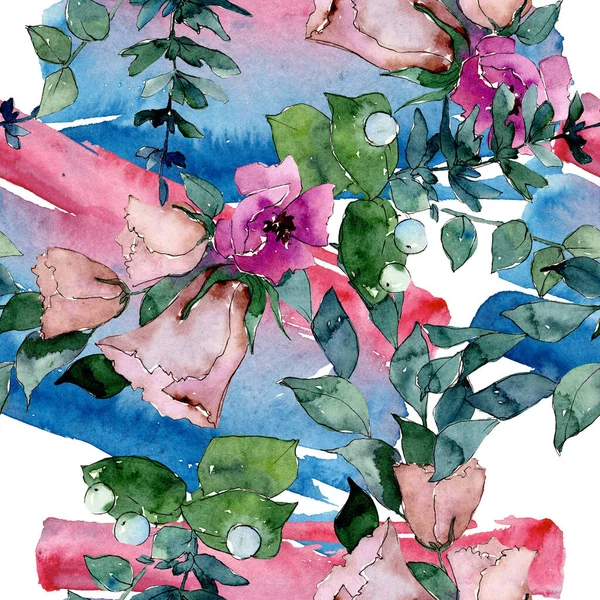 Ramo de flores botánicas florales. Conjunto de ilustración de fondo acuarela. Patrón de fondo sin costuras . — Foto de Stock