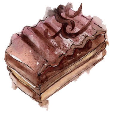 Suluboya tarzında lezzetli kek. Arka plan illüstrasyon seti. Suluboya çizim moda akuarelle izole.