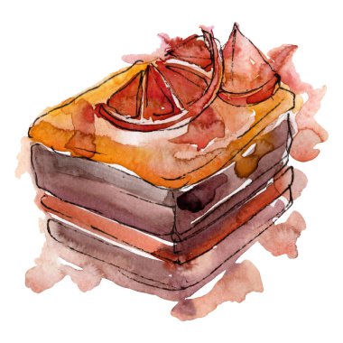 Suluboya tarzında lezzetli kek. Arka plan illüstrasyon seti. Suluboya çizim moda akuarelle izole.