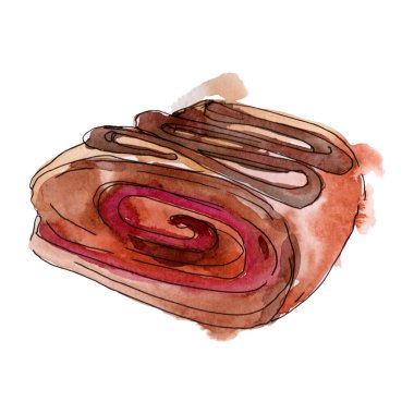 Suluboya tarzında lezzetli topuz. Arka plan çizim seti. Suluboya çizim moda aquarelle izole.