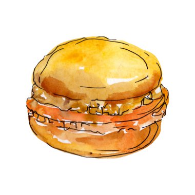 Suluboya stilinde lezzetli bir badem kurabiyesi. Arkaplan çizimi seti. Suluboya çizimi moda akarsu izole.