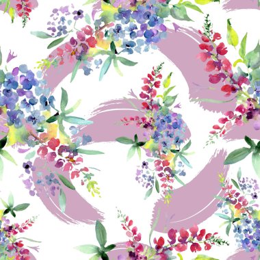 Buket çiçek botanik çiçekler. Suluboya arka plan illüstrasyon küme. Sorunsuz arka plan deseni.