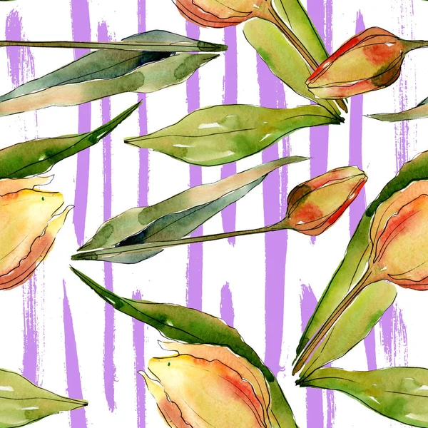 Цветочные цветы тюльпана. Набор акварельных фонов. Бесшовный рисунок фона . — стоковое фото