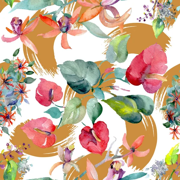 Blumenstrauß botanische Blumen. Aquarell Hintergrundillustration Set. nahtloses Hintergrundmuster. — Stockfoto