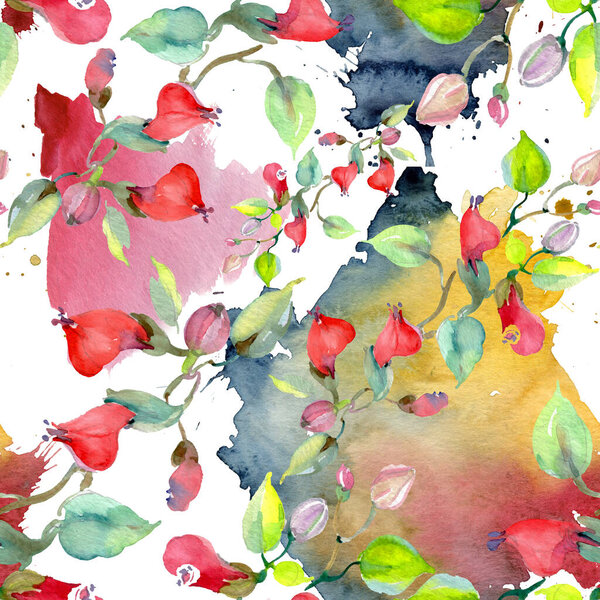 Bouquet floral botanical flowers. Watercolor background illustration set. Seamless background pattern.