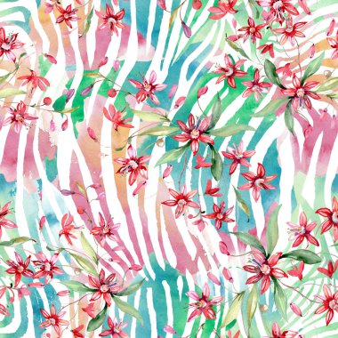 Kırmızı çiçek botanik çiçek buketi. Suluboya arka plan illüstrasyon seti. Kesintisiz arka plan deseni.