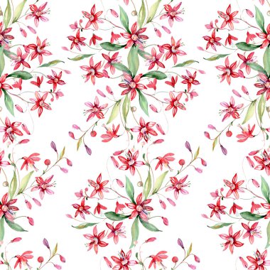 Kırmızı çiçek botanik çiçek buketi. Suluboya arka plan illüstrasyon seti. Kesintisiz arka plan deseni.