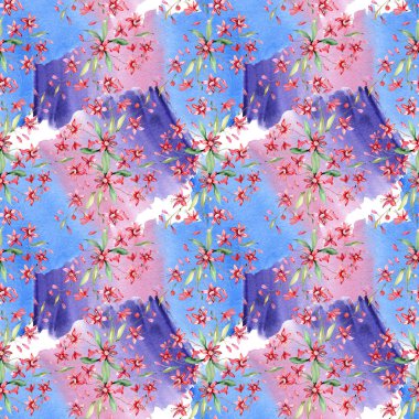 Kırmızı çiçek botanik çiçek buketi. Suluboya arka plan illüstrasyon seti. Kesintisiz arka plan deseni.