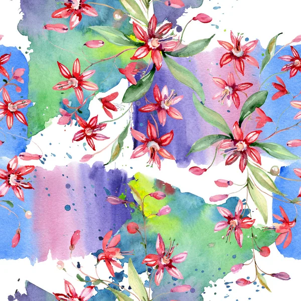 Букет червоних квіткових ботанічних квітів. Набір ілюстрацій для акварельного фону. Безшовний візерунок тла . — стокове фото
