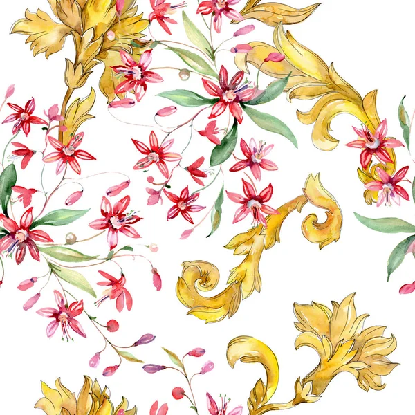 Bouquet di fiori botanici floreali rossi. Acquerello sfondo illustrazione set. Modello di sfondo senza soluzione di continuità . — Foto Stock