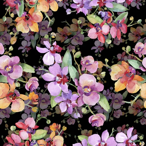 Květinové botanické květy. Vodný obrázek pozadí-barevný. Bezespání vzorek pozadí. — Stock fotografie