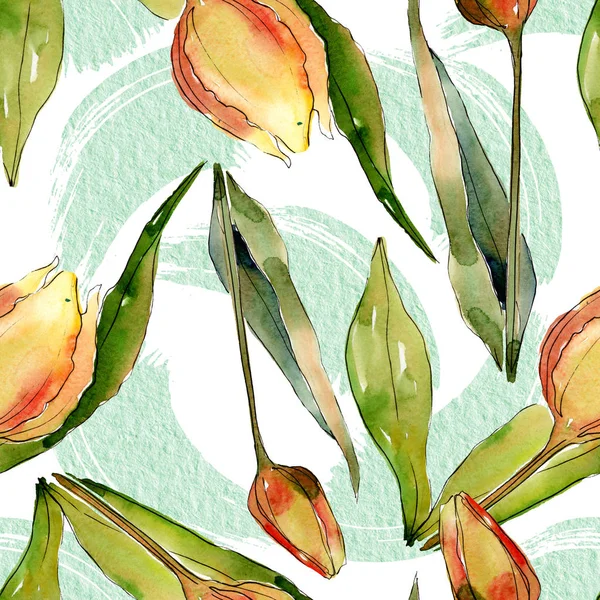 Tulipán flores botánicas florales. Conjunto de ilustración de fondo acuarela. Patrón de fondo sin costuras . — Foto de Stock