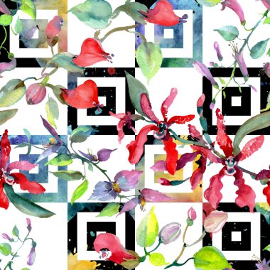 Buket çiçek botanik çiçekler. Suluboya arka plan illüstrasyon küme. Sorunsuz arka plan deseni.