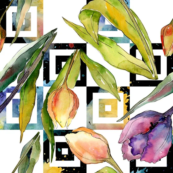 Цветочные цветы тюльпана. Набор акварельных фонов. Бесшовный рисунок фона . — стоковое фото