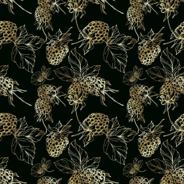 Böğürtlen sağlıklı yemek. Siyah beyaz işlemeli mürekkep sanatı. Kusursuz bir arka plan modeli. Kumaş duvar kağıdı baskı dokusu.