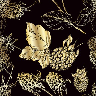 Böğürtlen sağlıklı yemek. Siyah beyaz işlemeli mürekkep sanatı. Kusursuz bir arka plan modeli. Kumaş duvar kağıdı baskı dokusu.