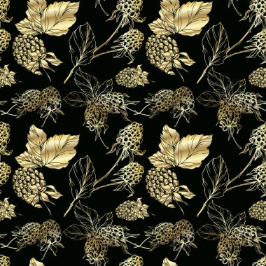 Böğürtlen sağlıklı yemek. Siyah beyaz işlemeli mürekkep sanatı. Kusursuz bir arka plan modeli. Kumaş duvar kağıdı baskı dokusu.