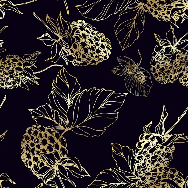 Blackberry comida saludable. Tinta grabada en blanco y negro. Patrón de fondo sin costuras. Textura de impresión de papel pintado de tela . — Vector de stock