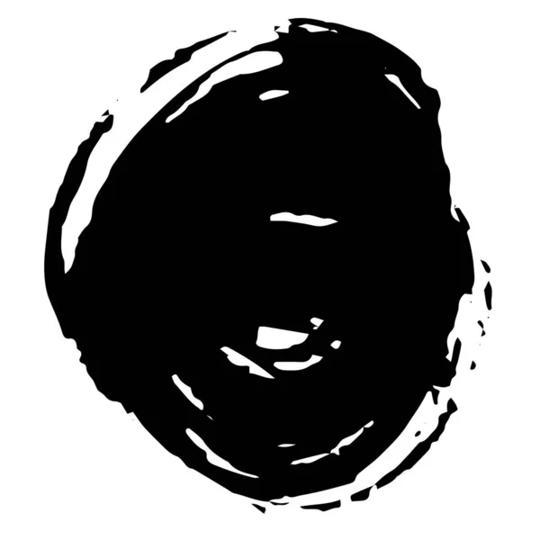 Vector Abstracte zwarte kwast cirkel. Zwart-wit gegraveerde inktkunst. Geïsoleerde inkt penseel slag illustratie element. — Stockvector