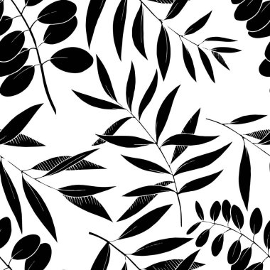 Vektör Okaliptüs daldan ayrılıyor. Siyah beyaz işlemeli mürekkep sanatı. Kusursuz arkaplan deseni.