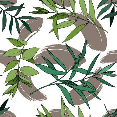 Vektör Okaliptüs daldan ayrılıyor. Siyah beyaz işlemeli mürekkep sanatı. Kusursuz arkaplan deseni.