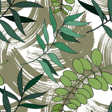 Vektör Okaliptüs daldan ayrılıyor. Siyah beyaz işlemeli mürekkep sanatı. Kusursuz arkaplan deseni.