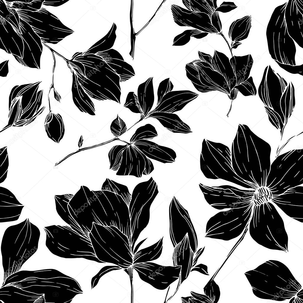 Vettoriale stockFiori botanici floreali Vector Magnolia. Inchiostro inciso  in bianco e nero art. Modello di sfondo senza soluzione di continuità . di  ©MyStocks #320805946, image size:1024x1024