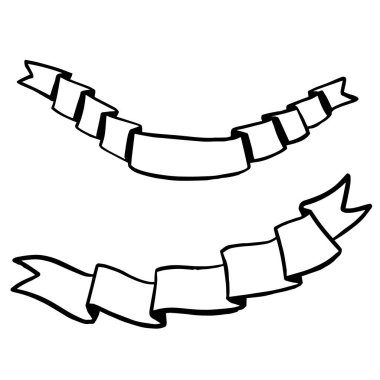 Vektör kurdeleleri ayarlandı. Siyah beyaz işlemeli mürekkep sanatı. İzole edilmiş kurdele illüstrasyon ögesi.