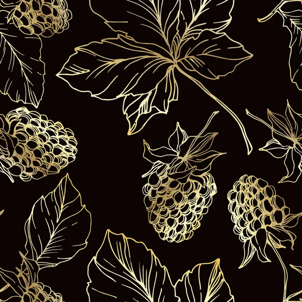 Blackberry comida saludable. Tinta grabada en blanco y negro. Patrón de fondo sin costuras. Textura de impresión de papel pintado de tela . — Vector de stock