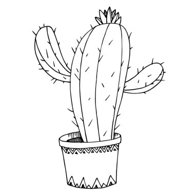 Vektör Kaktüs çiçekli botanik çiçeği. Siyah beyaz işlemeli mürekkep sanatı. İzole kaktüs çizim elementi.