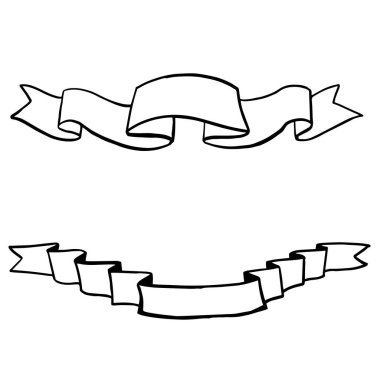 Vektör kurdeleleri ayarlandı. Siyah beyaz işlemeli mürekkep sanatı. İzole edilmiş kurdele illüstrasyon ögesi.