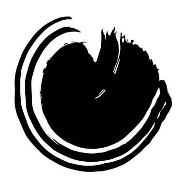 Soyut siyah fırça darbesi. Siyah beyaz işlemeli mürekkep sanatı. İzole edilmiş mürekkep fırçası çizgili çizim elementi.