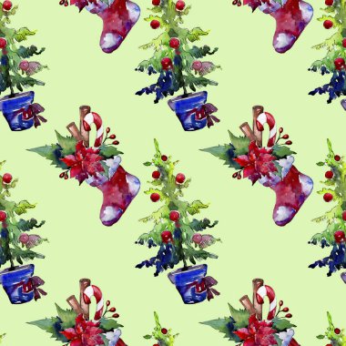 Noel kış bayramı sembolü izole. Suluboya çizim seti. Kusursuz arkaplan deseni.