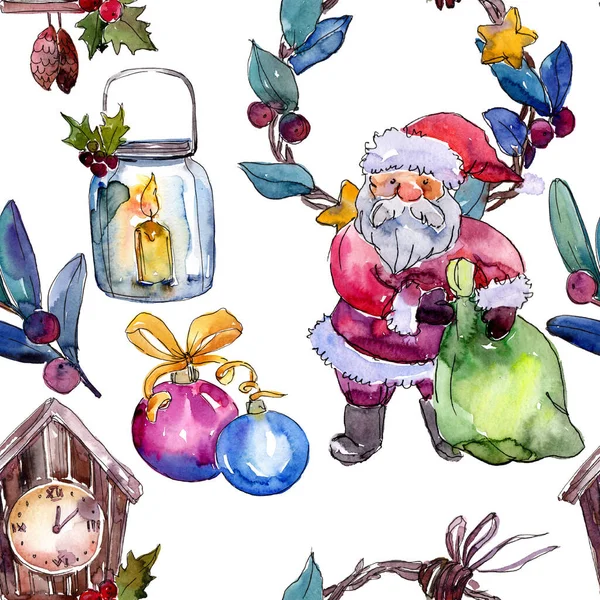 Kerst Winter vakantie symbool geïsoleerd. Aquarel achtergrond illustratie instellen. Naadloos achtergrond patroon. — Stockfoto