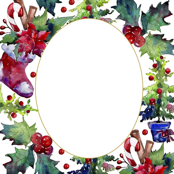 Το σύμβολο των Χριστουγέννων των χειμερινών διακοπών απομονώθηκε. Σύνολο εικονογράφησης φόντου. Κορνίζα περίγραμμα στολίδι τετράγωνο. — Φωτογραφία Αρχείου