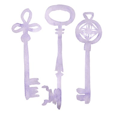 Yalıtılmış eski anahtar illüstrasyon öğesi. Suluboya arka plan illüstrasyon seti. Yalıtılmış anahtarlar illüstrasyon öğesi.