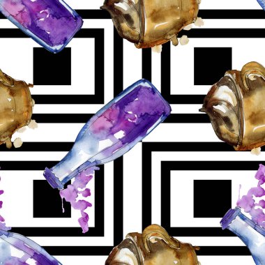 Taze ve soğuk alkolsüz içecekler. Suluboya arka plan illüstrasyon seti. Kesintisiz arka plan deseni.