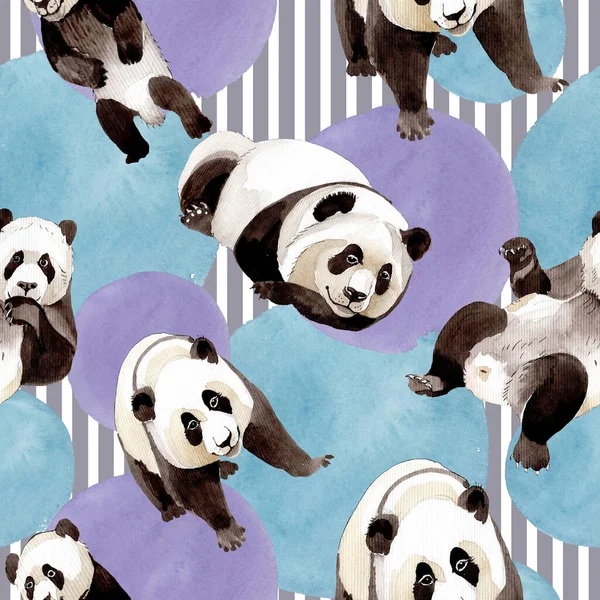 Panda exótica animal salvaje aislado. Conjunto de ilustración de fondo acuarela. Patrón de fondo sin costuras . —  Fotos de Stock