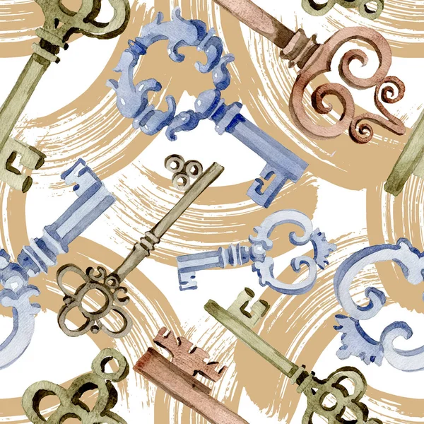 Isolated old key illustration element. Watercolor background illustration set. Seamless background pattern. — Stock Photo, Image