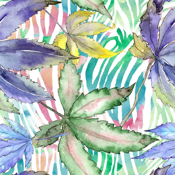 Cannabis gröna blad. Akvarell bakgrund illustration set. Sömlös bakgrund mönster. — Stockfoto