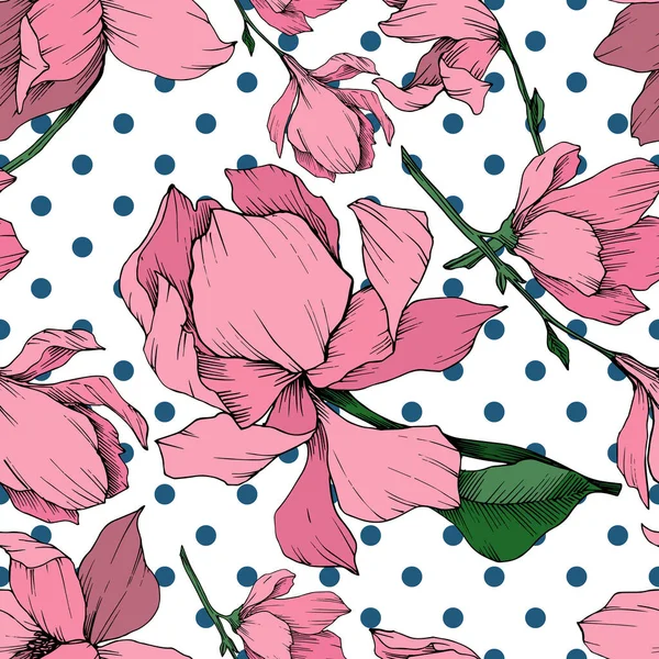 Vektör Magnolia çiçek botanik çiçekleri. Siyah beyaz işlemeli mürekkep sanatı. Kusursuz arkaplan deseni.