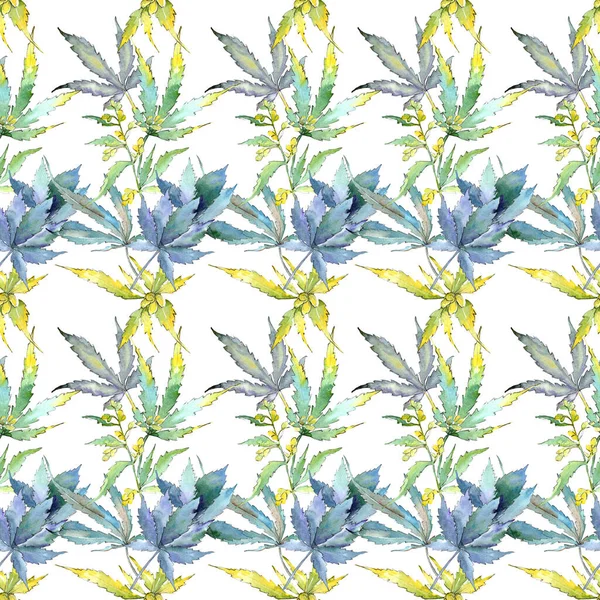Cannabis green leaves. Watercolor background illustration set. Seamless background pattern. — Stock Photo, Image