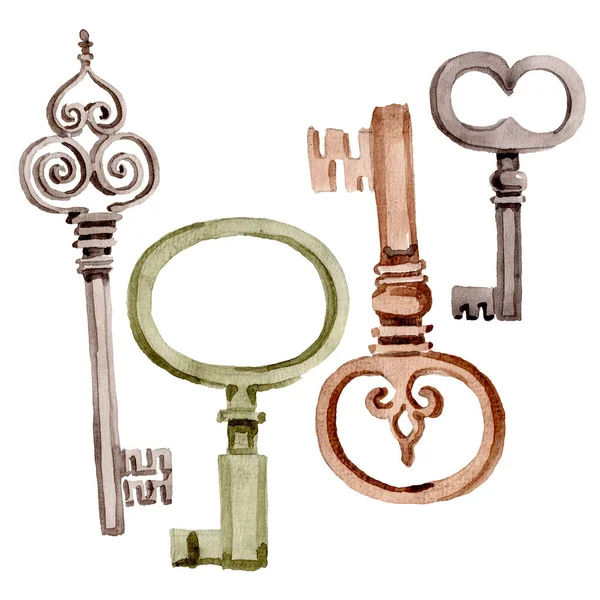Elemento di illustrazione isolata vecchia chiave. Acquerello sfondo illustrazione set. Elemento di illustrazione chiavi isolate . — Foto Stock