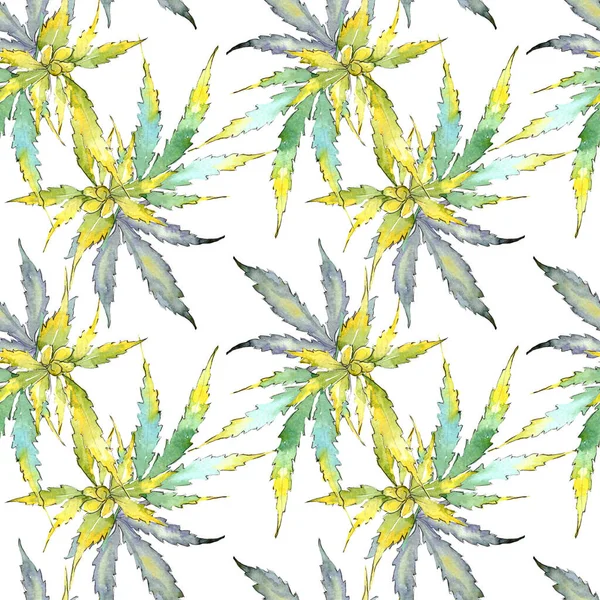 Cannabis green leaves. Watercolor background illustration set. Seamless background pattern. — Stock Photo, Image