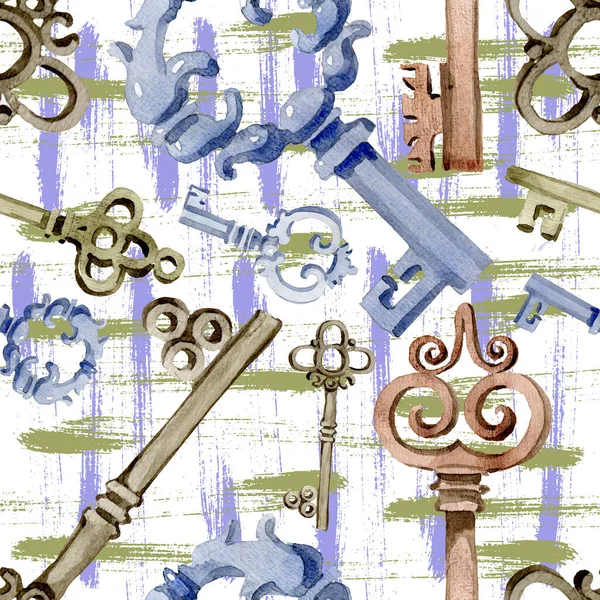 Odizolowany element ilustracji starego klucza. Zestaw ilustracji tła akwareli. Płynny wzór tła. — Zdjęcie stockowe