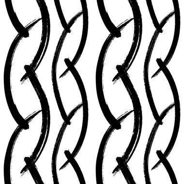 Vektör Soyut siyah fırça kıvırcık. Siyah ve beyaz oyulmuş mürekkep sanatı. Kesintisiz arka plan deseni.