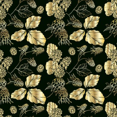 Vektör Blackberry sağlıklı gıda. Siyah ve beyaz oyulmuş mürekkep sanatı. Kesintisiz arka plan deseni.